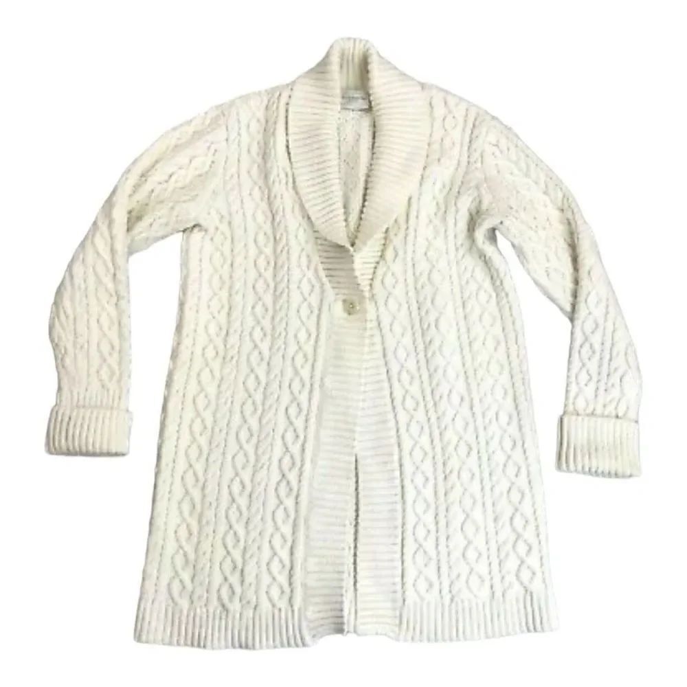 Womens Liz Claiborne Cable Knit Cardigan Chunky Small Shawl Collar Sweater Sz XL